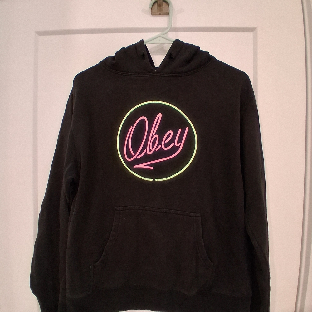 Obey Black Hoodie with Neon Logo